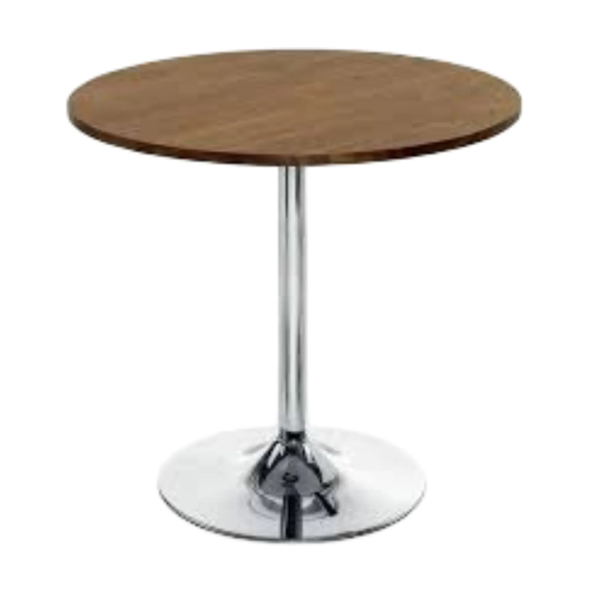 DSR209 Compact round wooden cafe table with chrome pedestal base